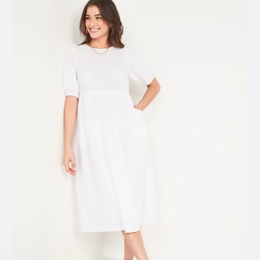 Old Navy Tiered Puff-Sleeve All-Day Midi Swing Dress